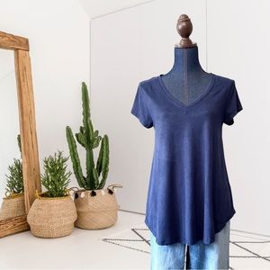 Dylan Short Sleeve Faux Suede V-Neck Top